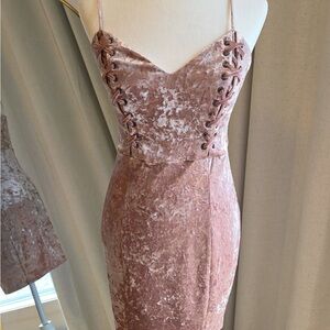 GUESS, Gennifer Velvet Lace-Up Mini Dress - Dusty Pink